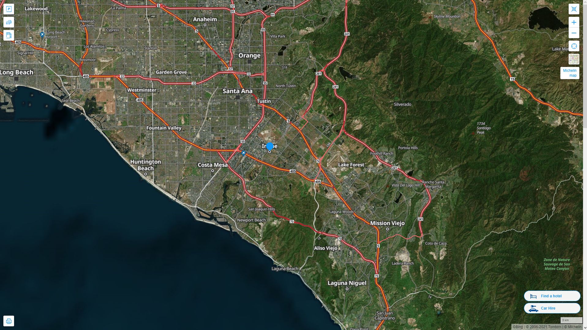 Irvine California Highway and Road Map with Satellite View
